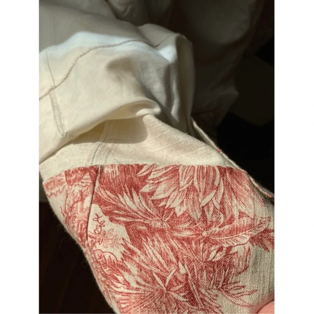 Vintage Red Toile Palm Tree Cotton Pinch Pleat Heavy Curtain‎ Panels Pair 82 In